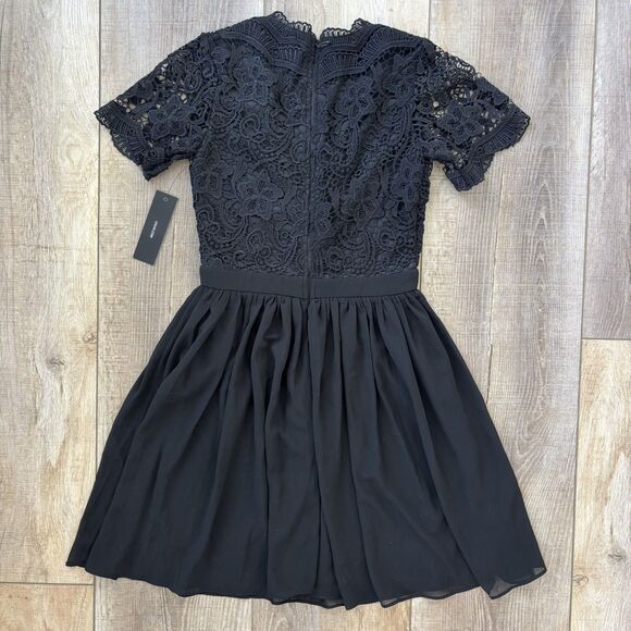 NWT Lulus Black Lace Skater Dress Sz XS LBD Crochet Lace Mini Angel in Disguise - Picture 9 of 14